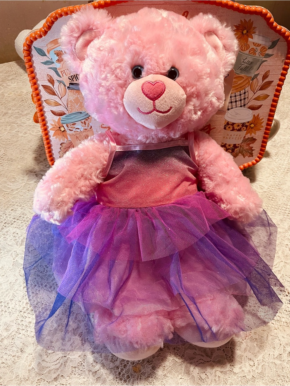 Pink Plush Teddy Bear in Purple Tulle Dress - Kids Toy